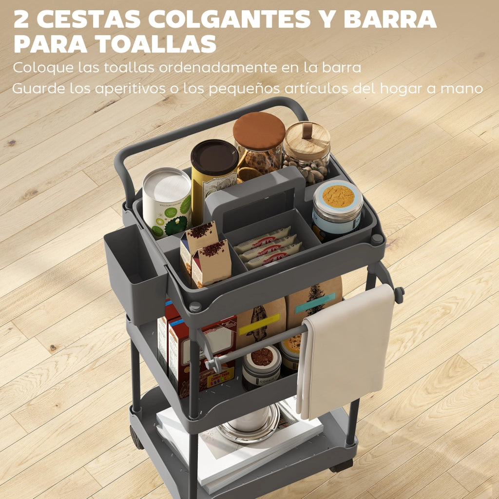 Carrello Portatile a 3 Livelli con Cestelli ¨C Minimal ¨C Grigio
