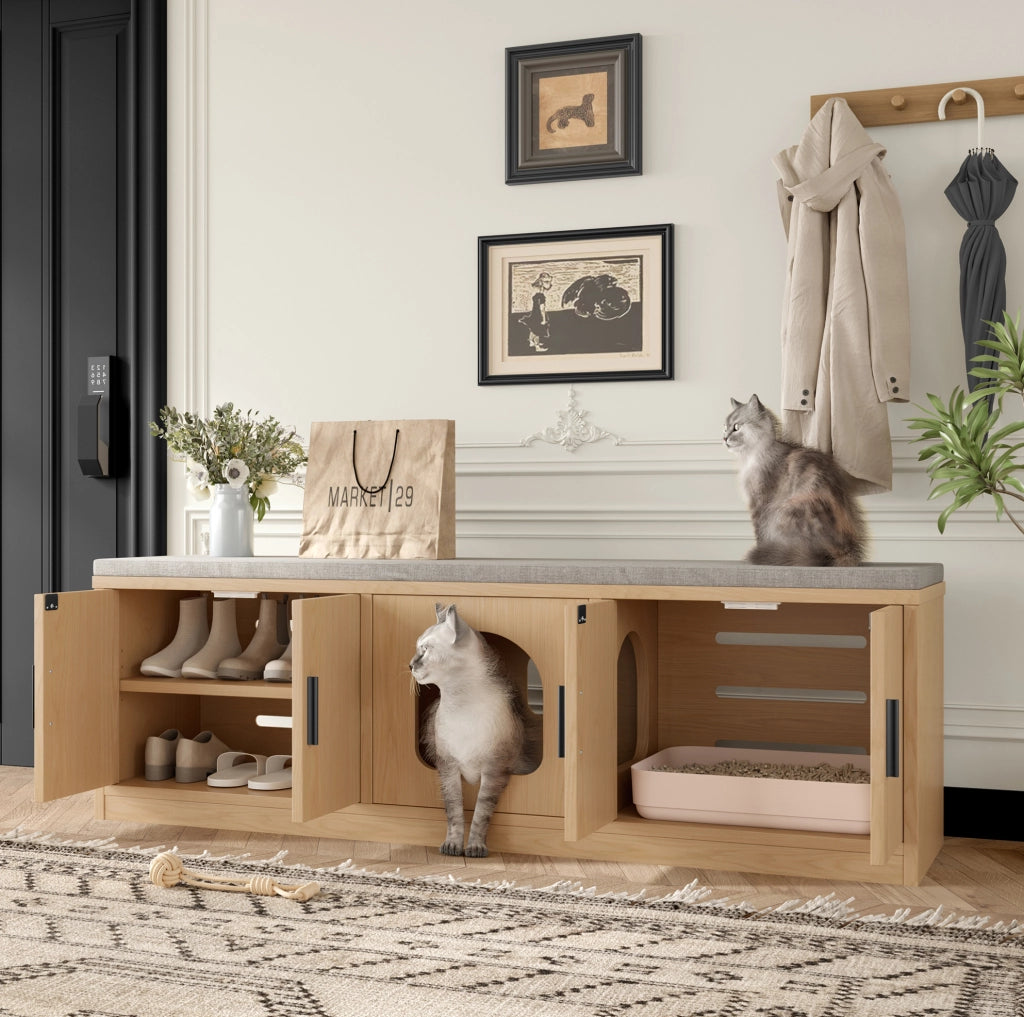 Mobile coprilettiera per gatti 140x40x45,5 cm in truciolare rovere ventilato –