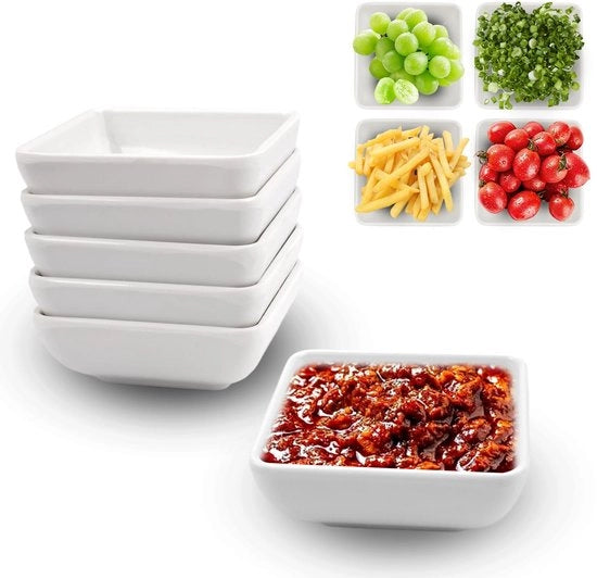 Mini-dipschalen in plastica - Sicuri per alimenti - Bianchi - Set da 6 - Adatti per sushi e dips