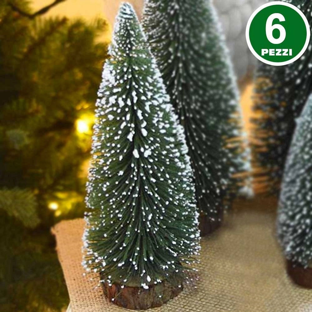 Trade Shop - Set 6 Alberelli Innevati Mini Albero Di Natale 23cm Decorazioni Addobbi Natalizi -