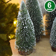 Trade Shop - Set 6 Alberelli Innevati Mini Albero Di Natale 23cm Decorazioni Addobbi Natalizi -