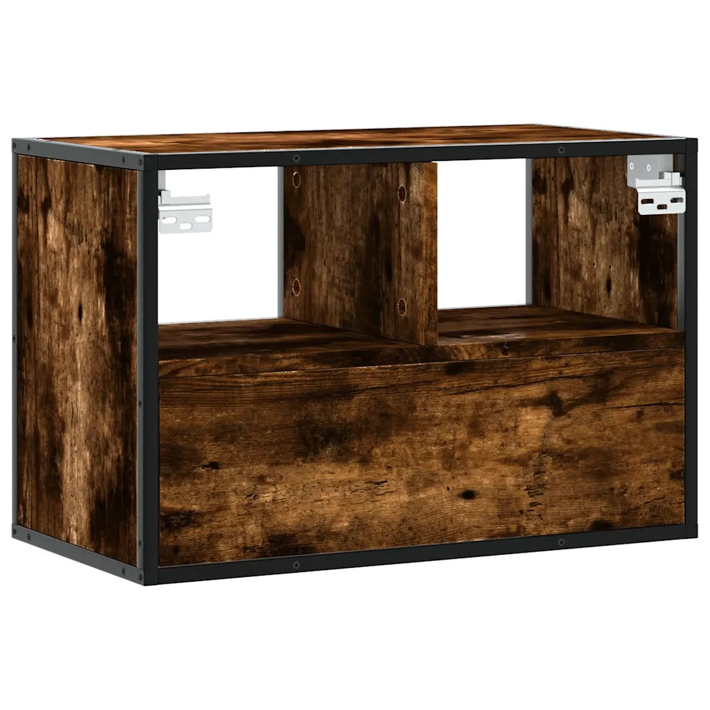 Mobile porta TV a parete dal design industriale 60 x 31 x 39,5 cm ampio vano contenitore legno composito finitura rovere affumicato 02_0049622