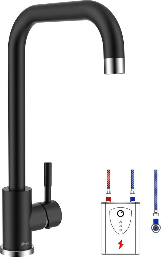 Lagedruk keukenkraan in acciaio inox, bocchette di scarico per cucina con tre serpentine, miscelatore cucina a bassa pressione girevole 360° per boiler, stabilizzatore di installazione incluso