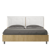 BS COM Letto matrimoniale contenitore 160x200 quercia cuscini similpelle bianco