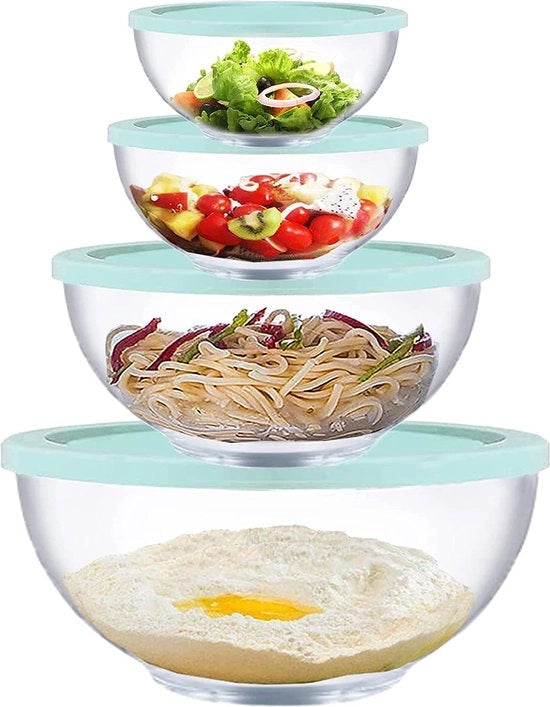 Set di contenitori in vetro con coperchio, rotondi, 4 contenitori in vetro con coperchio (0,5 L, 1,0 L, 2,0 L, 3,5 L), set di contenitori in vetro grande, ideale per la conservazione degli alimenti, cottura, cottura, preparazione, lavastoviglie resistente