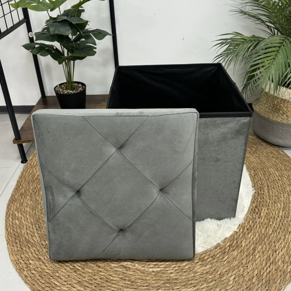 Pouf Contenitore In Velluto Quadrato Moderno Panca Cassapanca Soggiorno Panchina Per Ingresso Scarpiera Sgabello Panca Moderna  Grigio scuro
