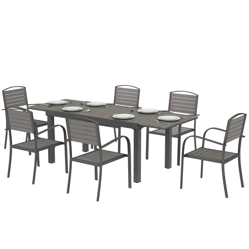 Set Giardino 7 Pezzi con Tavolo Estensibile e 6 Sedie Pieghevoli ¨C Zephmum ¨C Legno Effetto Aluminium