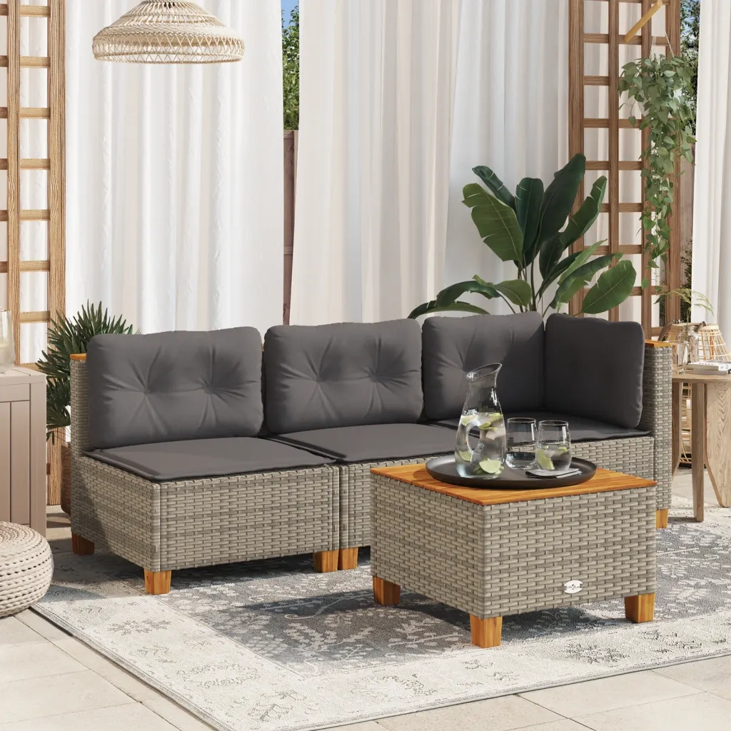 Divano Angolare da Giardino con Cuscini Grigio in Polyrattan 365903