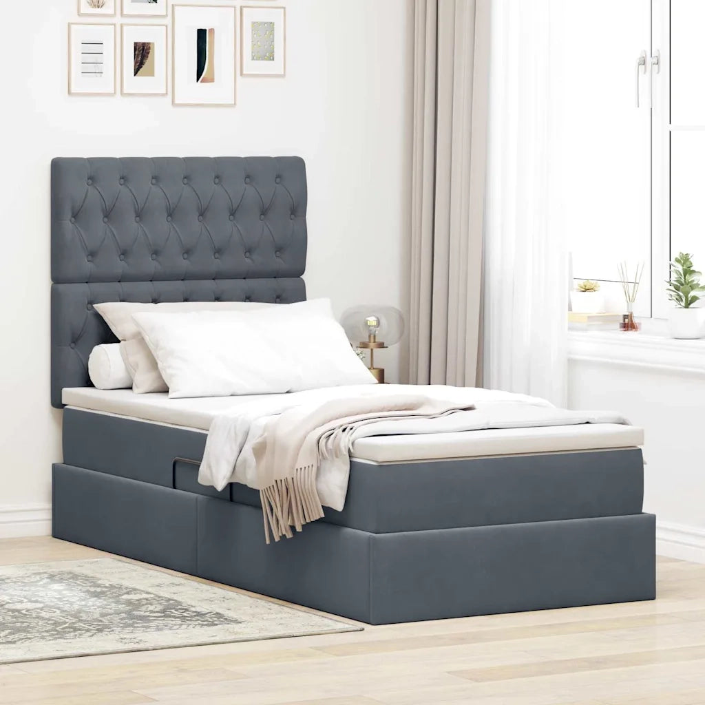 Letto con contenitore e LED Grigio scuro 90 x 200 cm Velluto 3372700