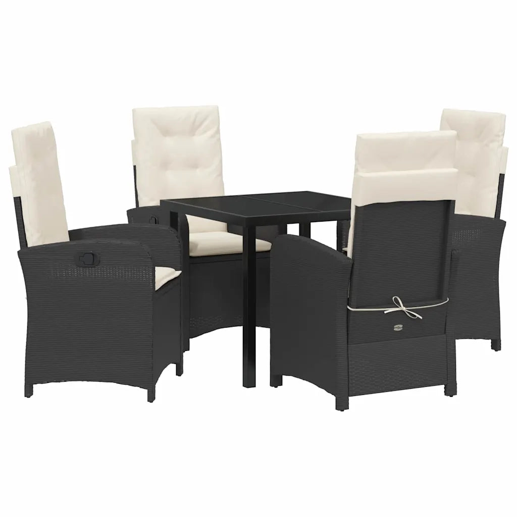 Set da Pranzo per Giardino con cuscino 5 pcs Nero polyrattan