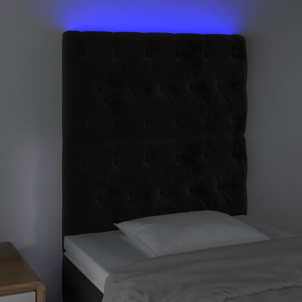 Testiera a LED Nera 80x7x118/128 cm in Velluto 3122792