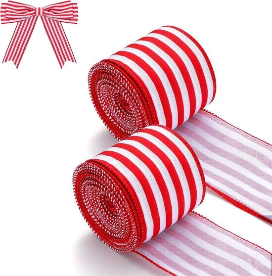 Tessuto a strisce rosse e bianche - 2 rotoli
