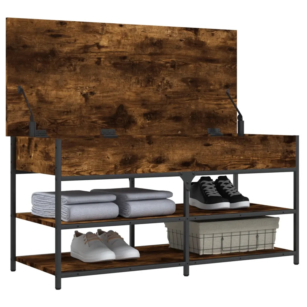 Panca Porta Scarpe-Sgabello-Panca Scarpiera Rovere Fumo 100x42,5x50 cm Legno Multistrato