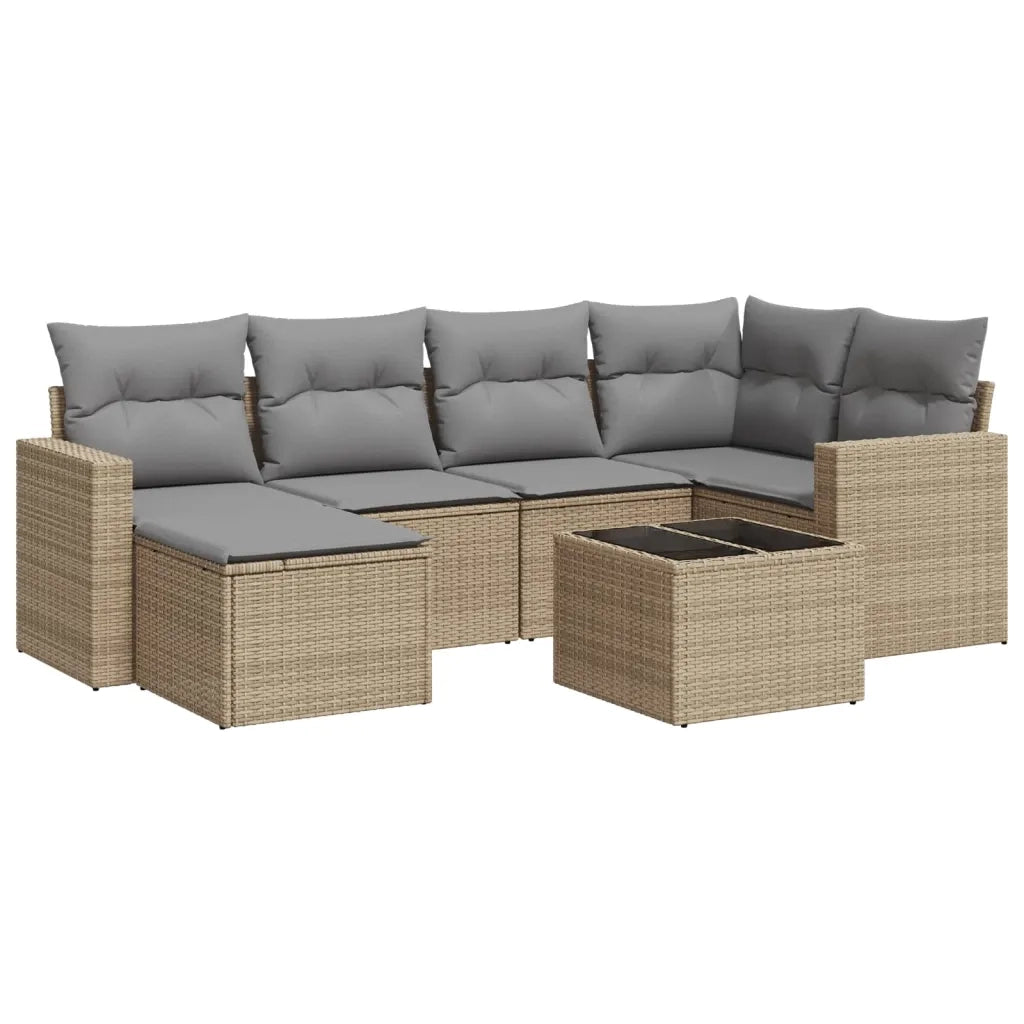 Set Divani da Giardino 7 pz con Cuscini Beige in Polyrattan 3219259