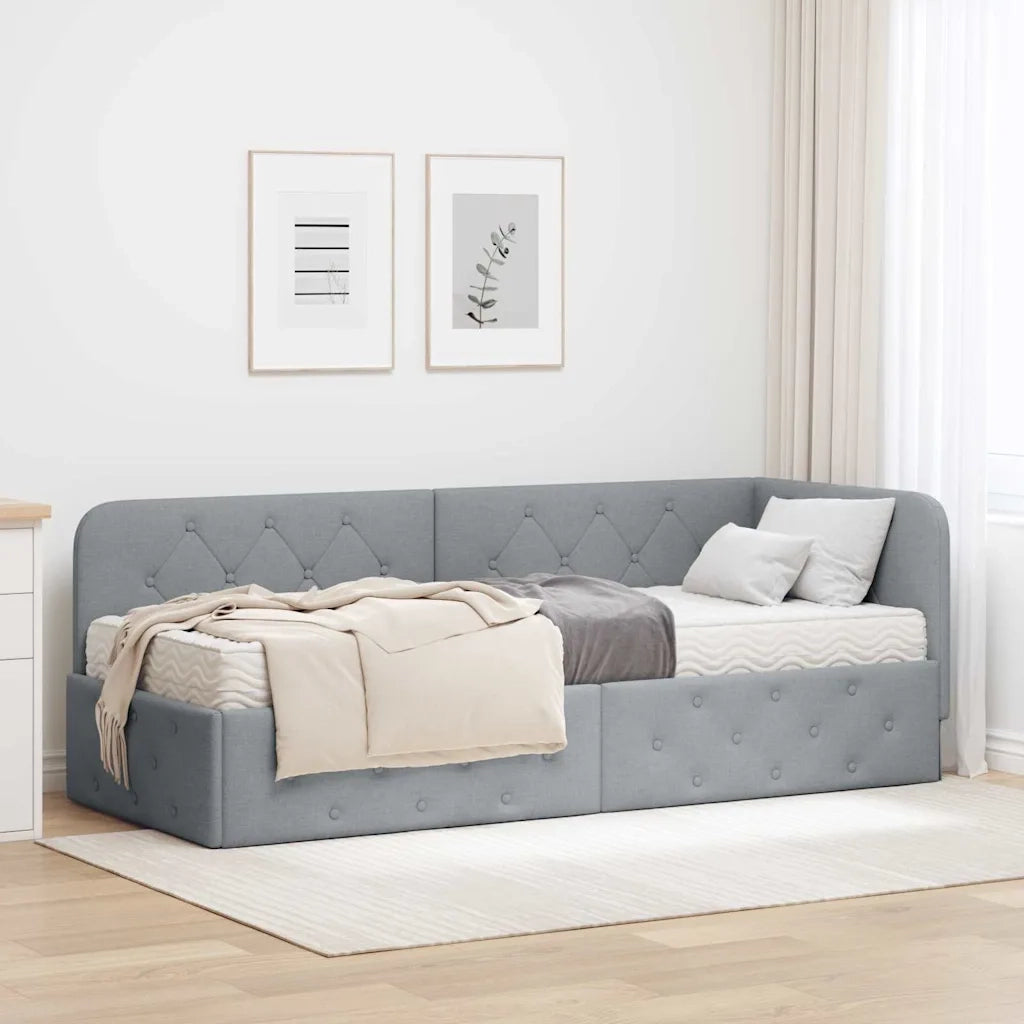 Cornice del letto ad angolo Grigio chiaro 80 x 200 cm Tessuto