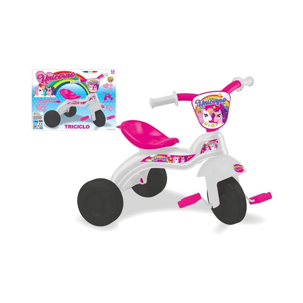 Trade Shop - Triciclo Bici Scooter 3 Ruote Con Pedali Bambina Baby Unicorno Bianco E Rosa -