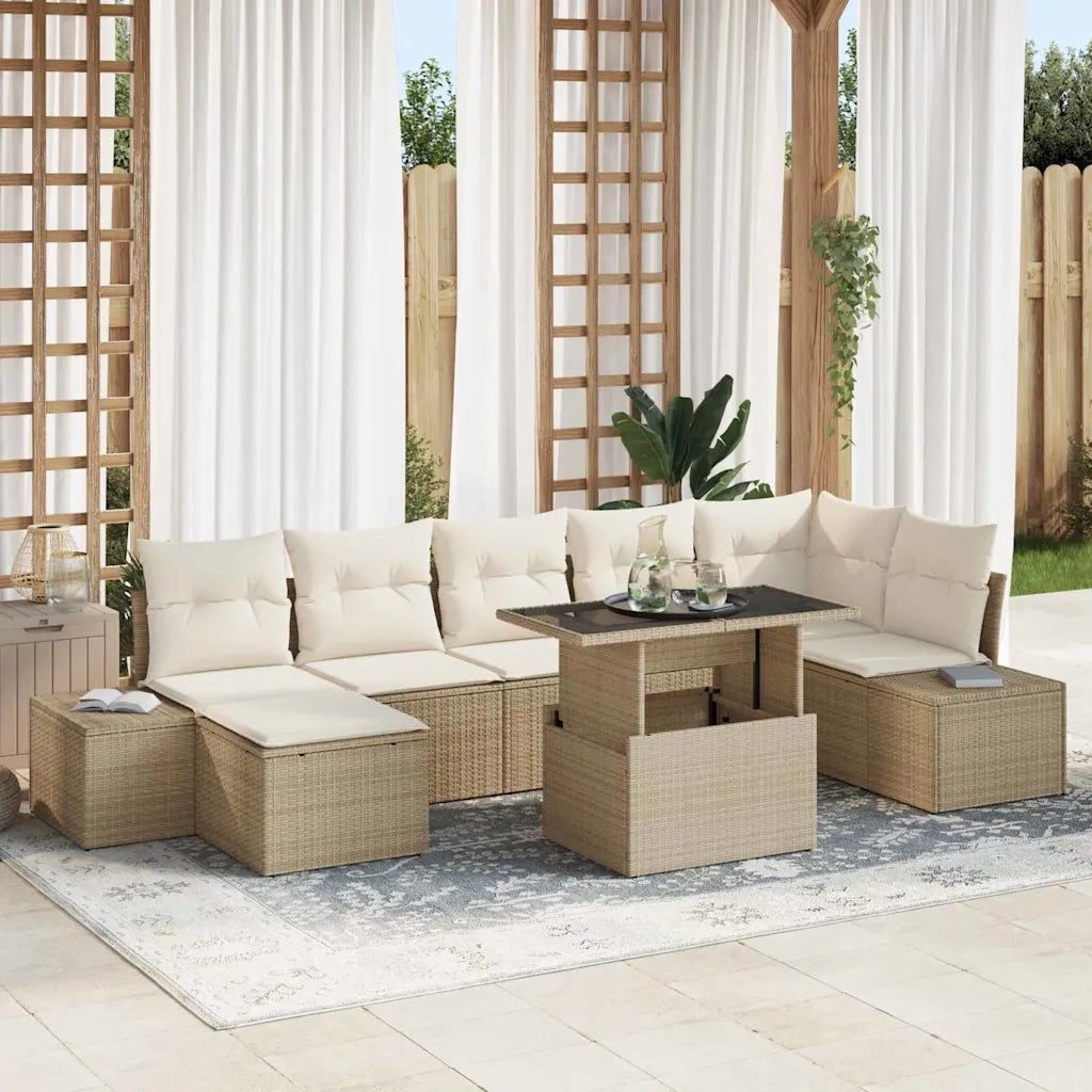 Set Divano da Giardino 8 pcs Beige Poly Rattan 3357964