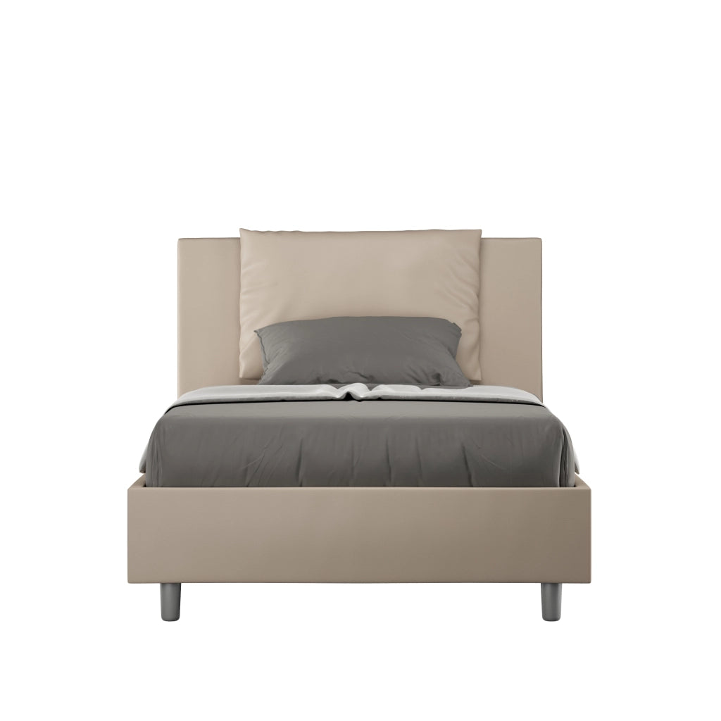 BS COM Letto una piazza e mezza contenitore imbottito 120x200 similpelle tortora