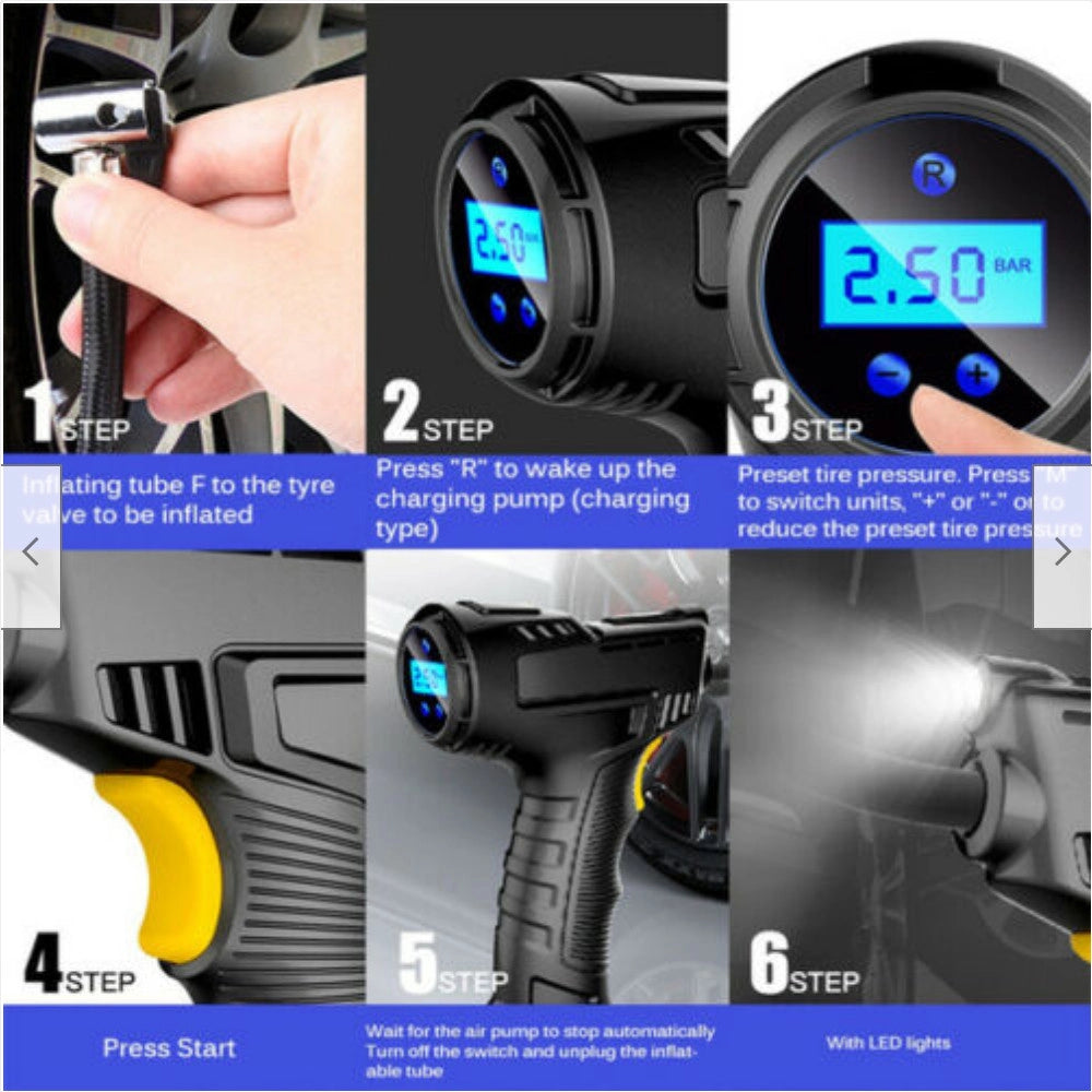 Trade Shop - Compressore Ad Aria Per Auto Portatile 12v Pressione Ruote Con Display Led 120w -