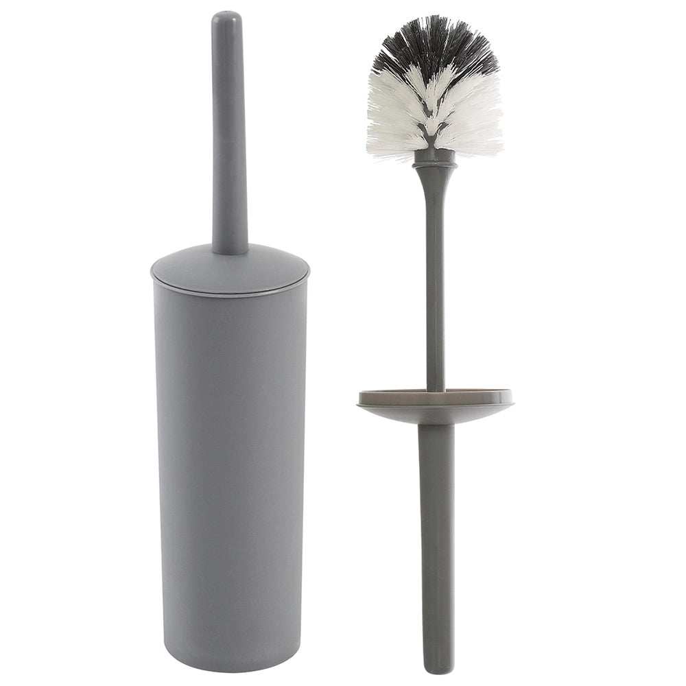 Portascopino wc da appoggio tondo grigio in plastica con scopino