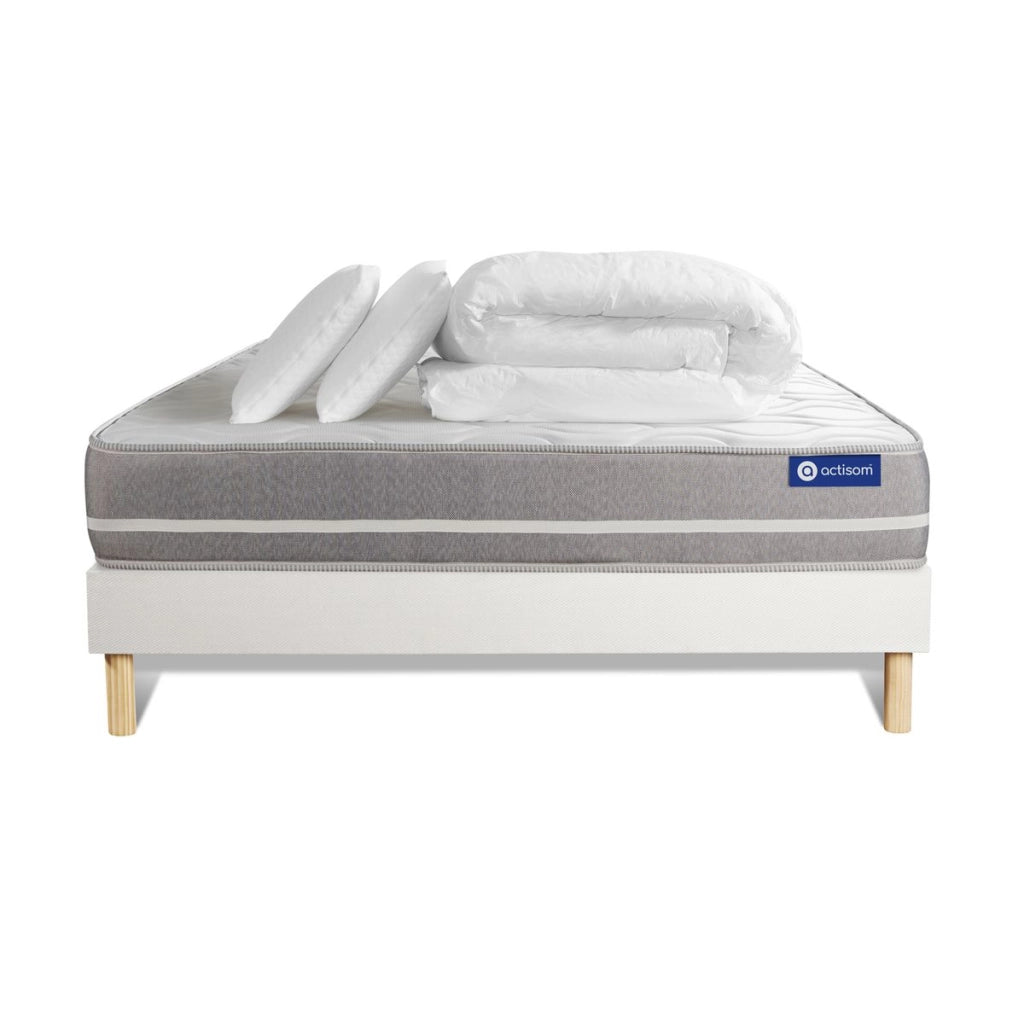 Pacchetto letto completo - Materasso 140x200cm + Box spring con doghe (kit) + 2 cuscini + Piumino - Actimemo Touch