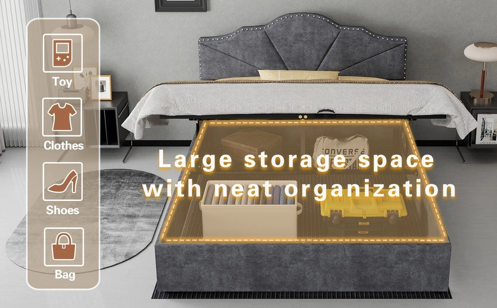 Letto Contenitore Imbottito ¨C MINIMAL ¨C Grigio, con Materasso, 140x200