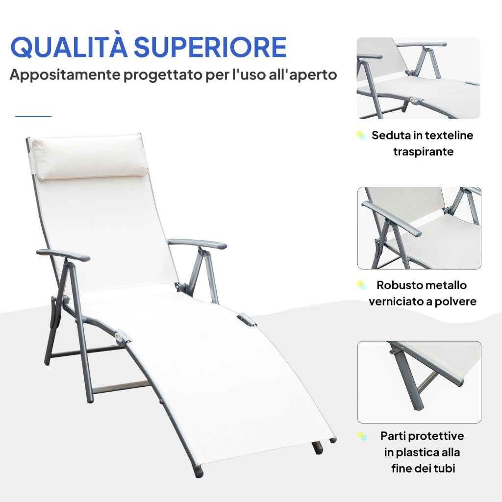 Sdraio da Giardino Pieghevole con Cuscino ¨C Minimal ¨C 137x63.5x100.5cm Beige