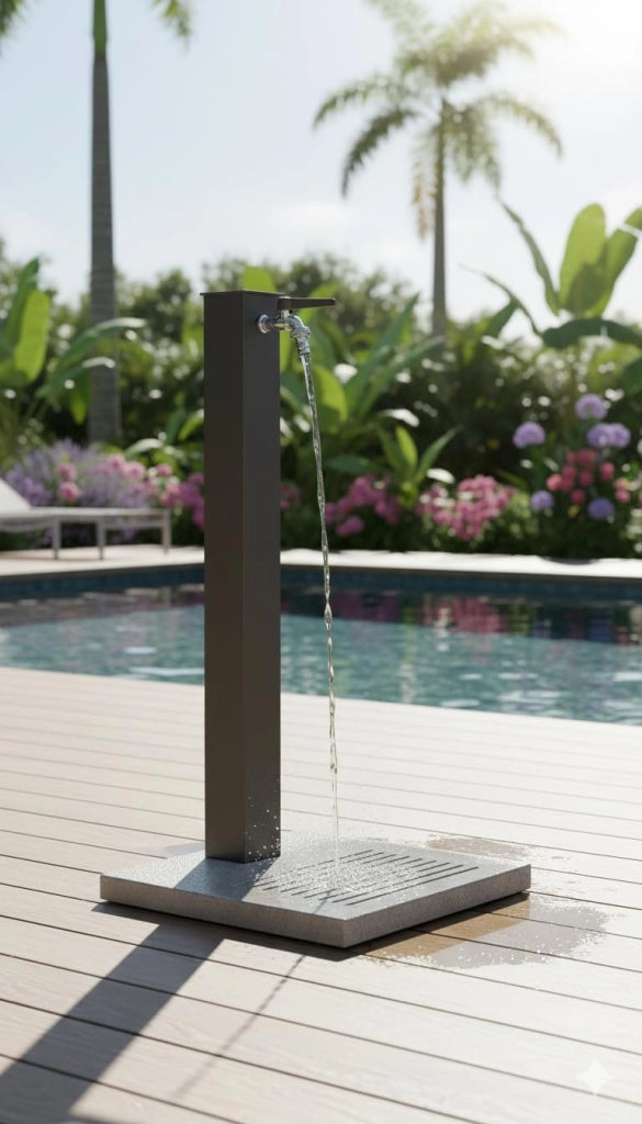 Fontana da Giardino con Rubinetto e Base in Cemento Antracite H91 Cm
