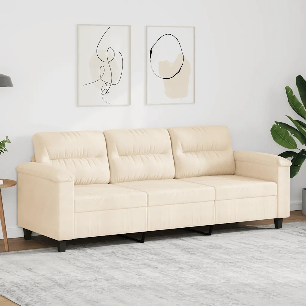 Divano a 3 Posti-Sofa 3 Posti Beige 180 cm in Tessuto Microfibra