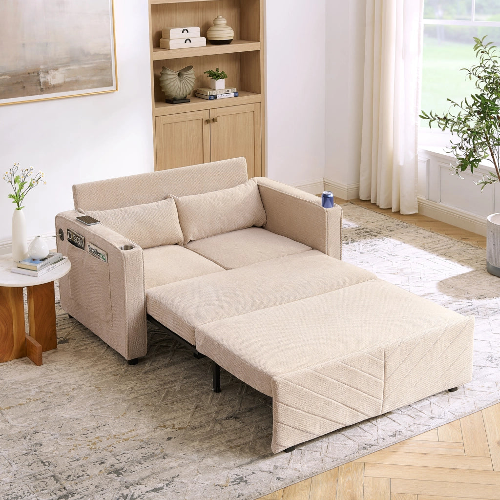 Divano Letto 2 Posti con USB ¨C Xylo ¨C Beige, Trasformabile