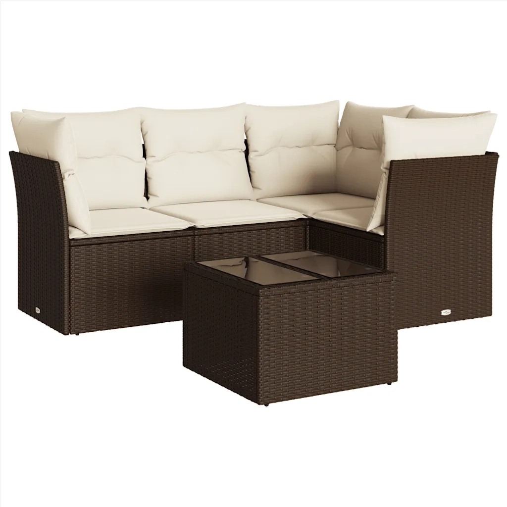 Set Divano da Giardino 5 pz con Cuscini Marrone in Polyrattan 3249432