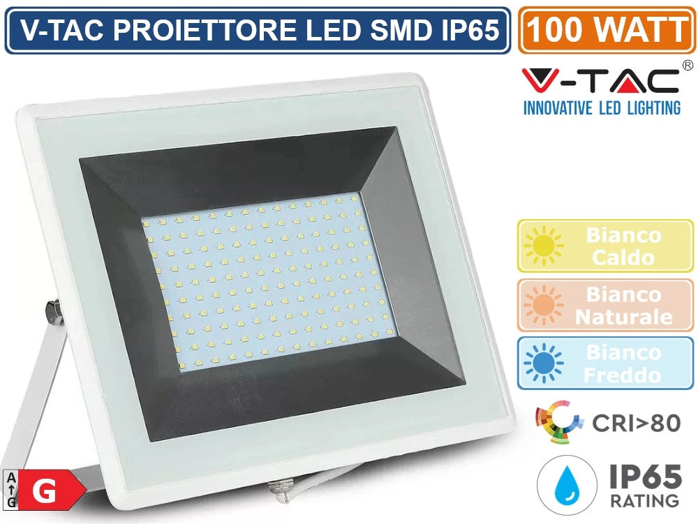 V-TAC VT-40101 FARETTO LED SMD 100W ULTRASOTTILE DA ESTERNO COLORE BIANCO - Colore Luce:Bianco Caldo
