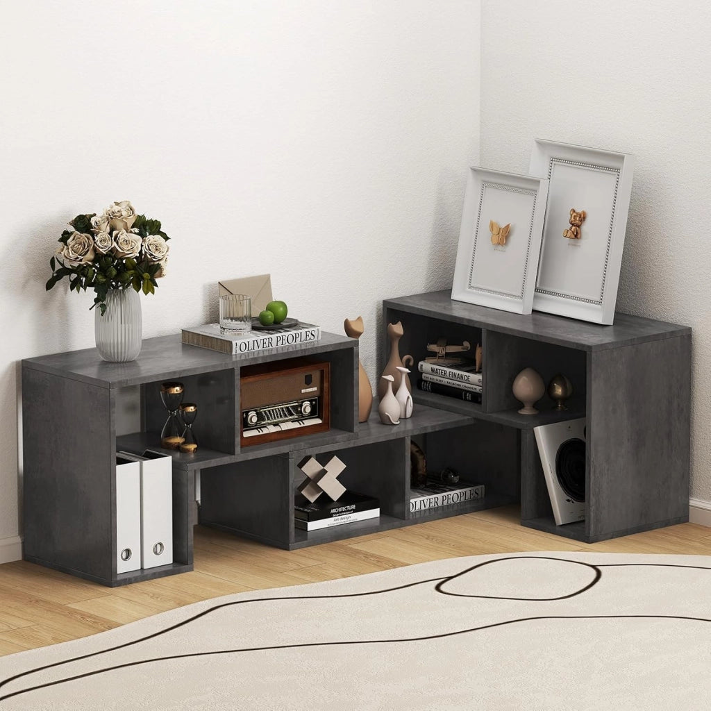 Mobile Porta TV Combinabile con Ripiani Aperti, per TV Fino a 65 Pollici, Mobile TV di Legno per Camera da Letto, Soggiorno, Capacità di Carico Massima 80 kg, 134-180 x 30 x 43 cm (Grigio)