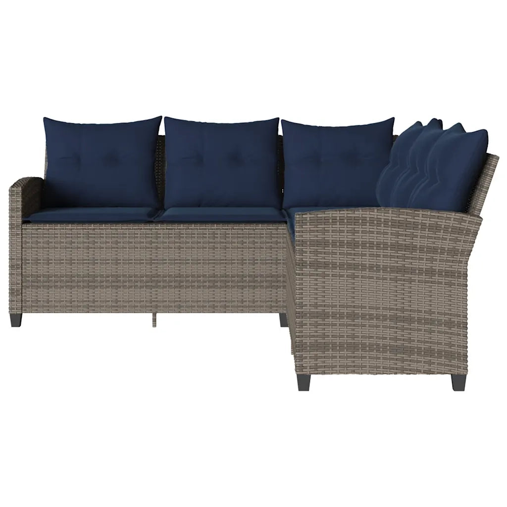 Divano a Forma di L con Cuscini in Polyrattan Grigio 365419