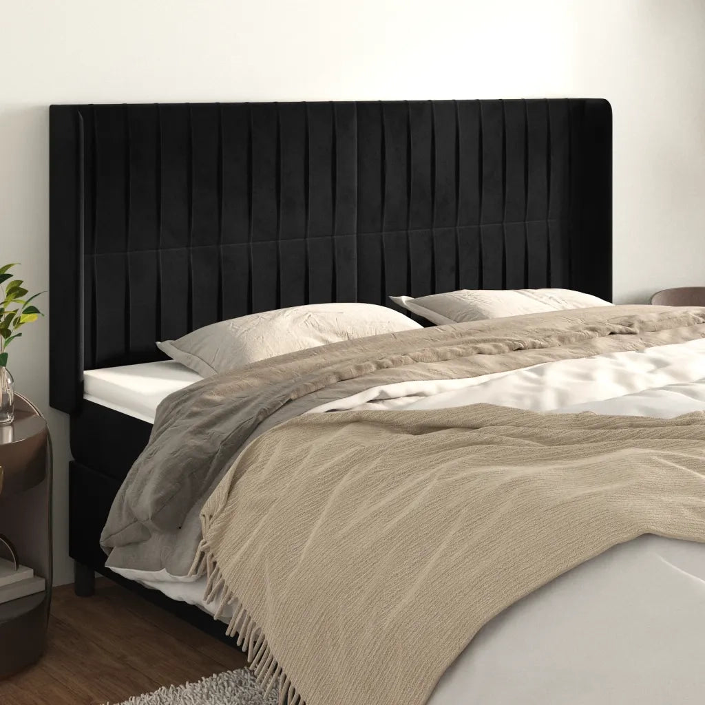 Testiera ad Orecchio-Testata con Orecchie Nera 203x16x118/128 cm in Velluto 912366