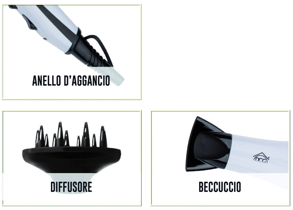 Dcg ASCIUGACAPELLI CON DIFFUSORE 1.800/2.000 W Col. Arancione - 2 velocitÃE, 2 temperature