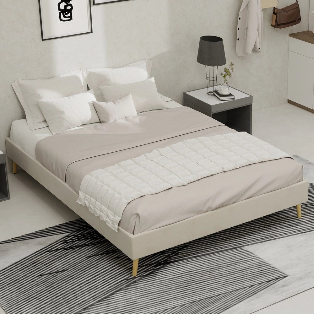 Letto Contenitore Basso ¨C MINIMAL ¨C Tessuto Velluto Beige 140x200