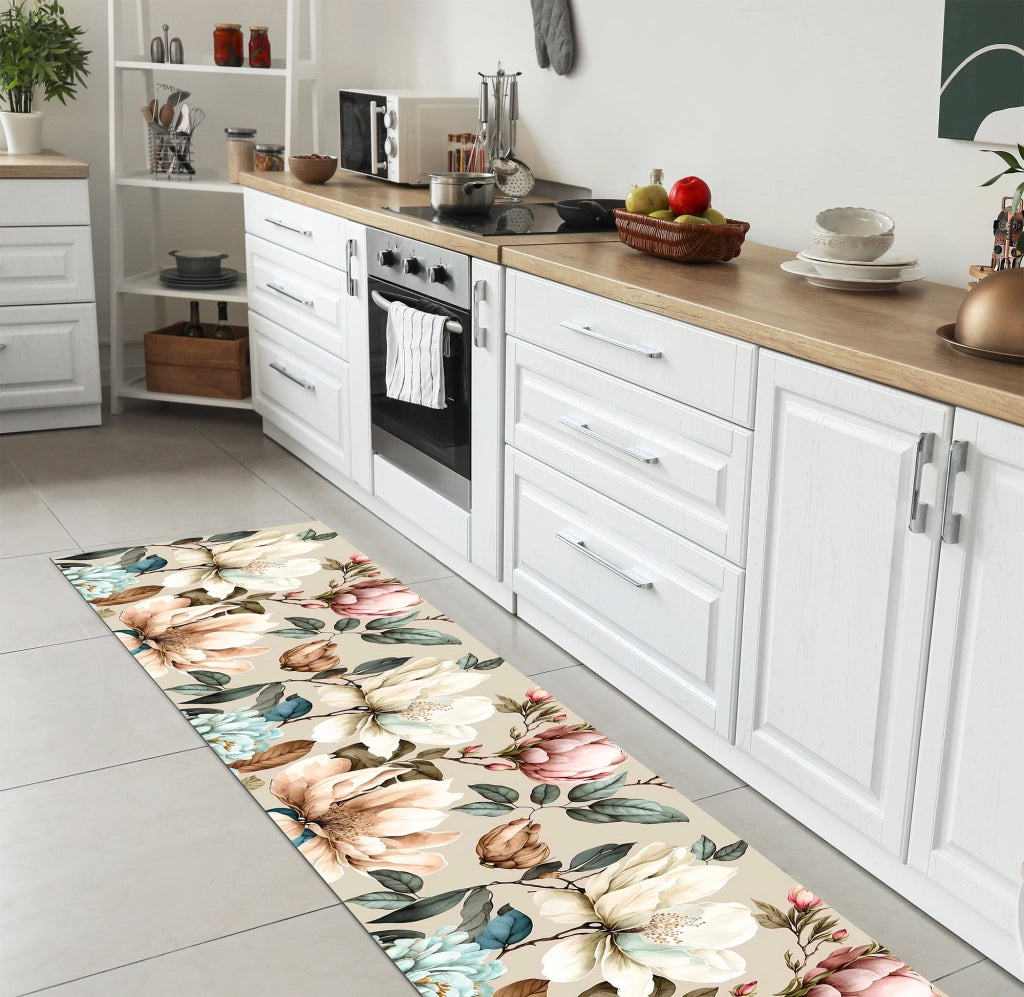 Tappeto passatoia fantasia made in Italy antiscivolo lavabile aderente Magnolie - 50x200 cm