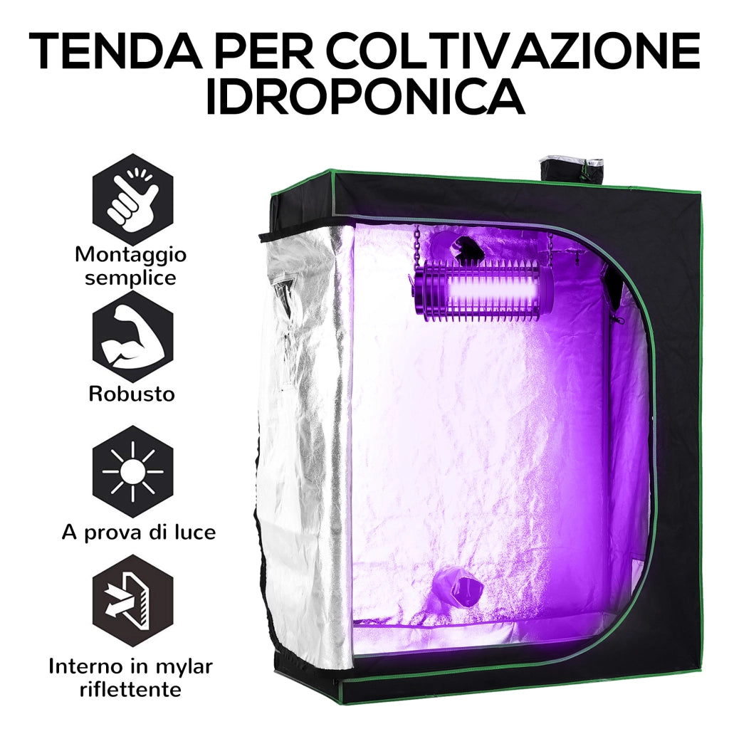 Serra Idroponica in Mylar con Prese d'Aria Regolabili per Coltivazione da Interno, 120x60x150cm, Nero