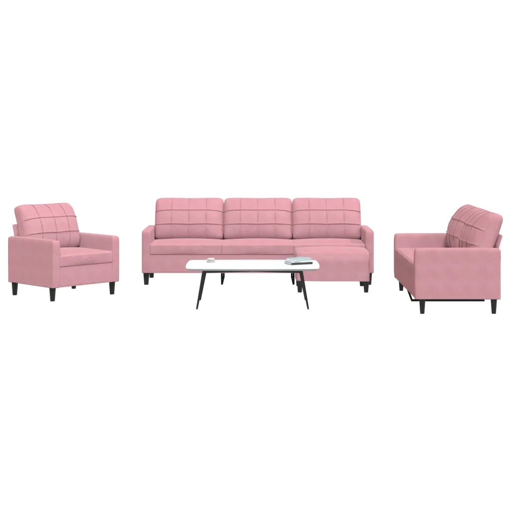 Set di Divani 4 pz con Cuscini rosa in Velluto
