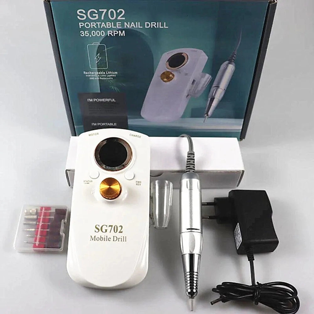 Trade Shop - Fresa Per Unghie Portatile Ricaricabile 35000 Rpm Strumenti Nail Art Manicure Set Punte -