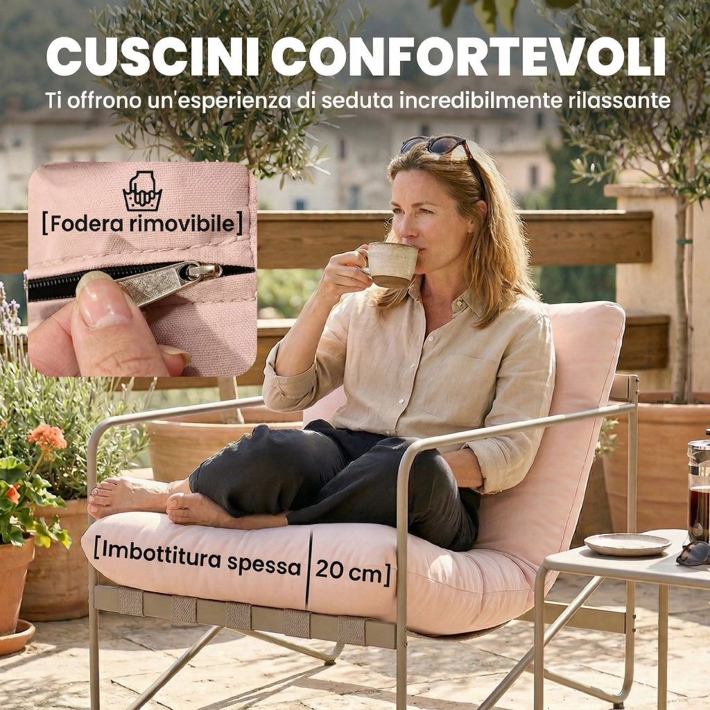 Set Giardino 4 Posti con Divanetto e Poltrone ¨C zephmum ¨C Metallo Rosa