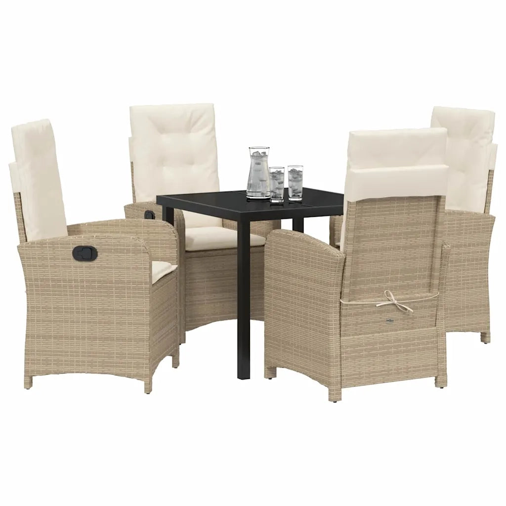 Set da Pranzo per Giardino con cuscino 5 pcs Beige polyrattan