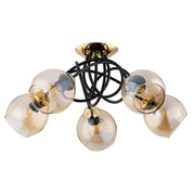 Plafoniera MODENA Alfa nera oro vetro ambra 5xE27 60cm