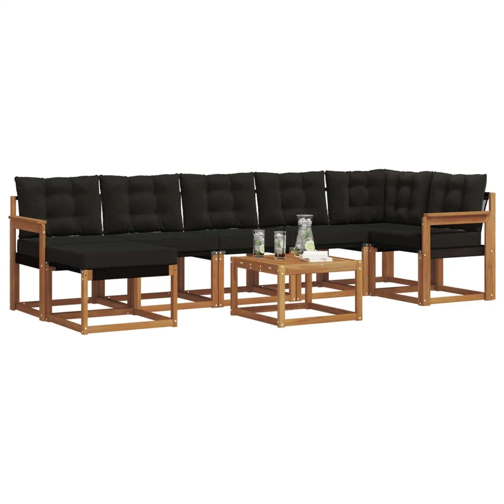 Set di divani da esterno con cuscino 8 pcs Naturale e Nero 3368899