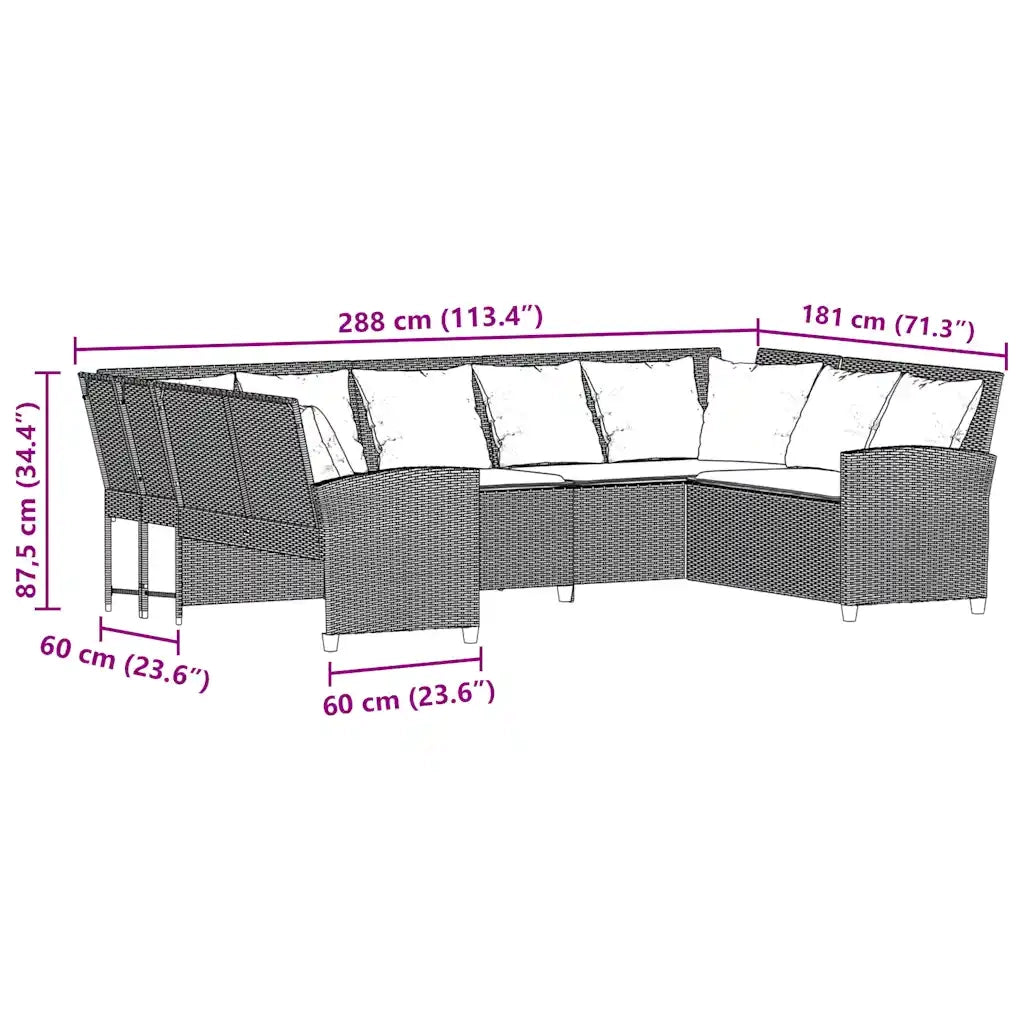 Divano da Giardino con Cuscini in Polyrattan Marrone 3365336