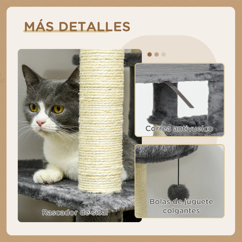Torre per Gatti con Posti per Graffiare e Cuscino ¨C Zephmum ¨C Grigio 49x49x144 cm