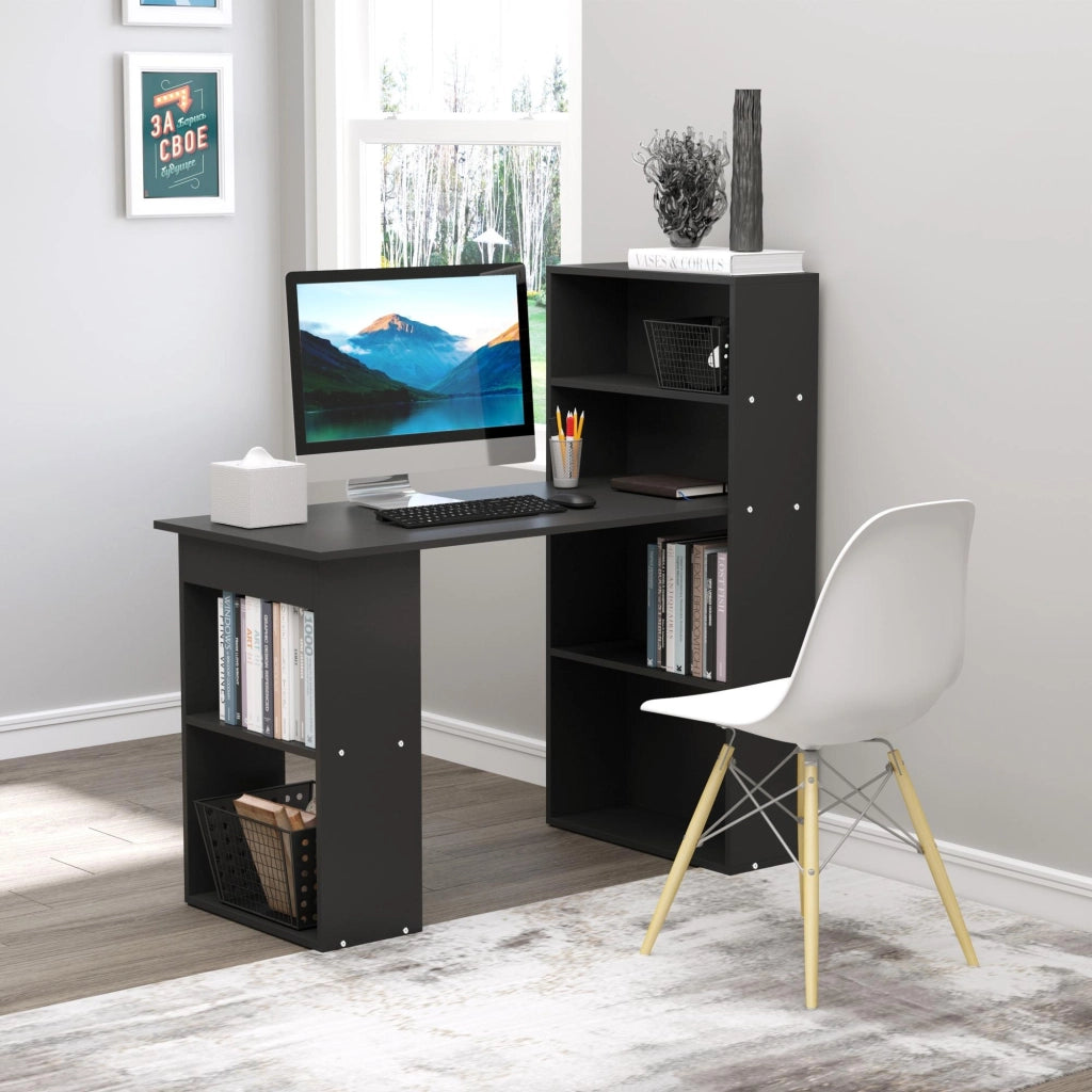 Scrivania PC in Legno con Ripiani e Cassetti ¨C Minimal ¨C 120x55x120 cm, Nero