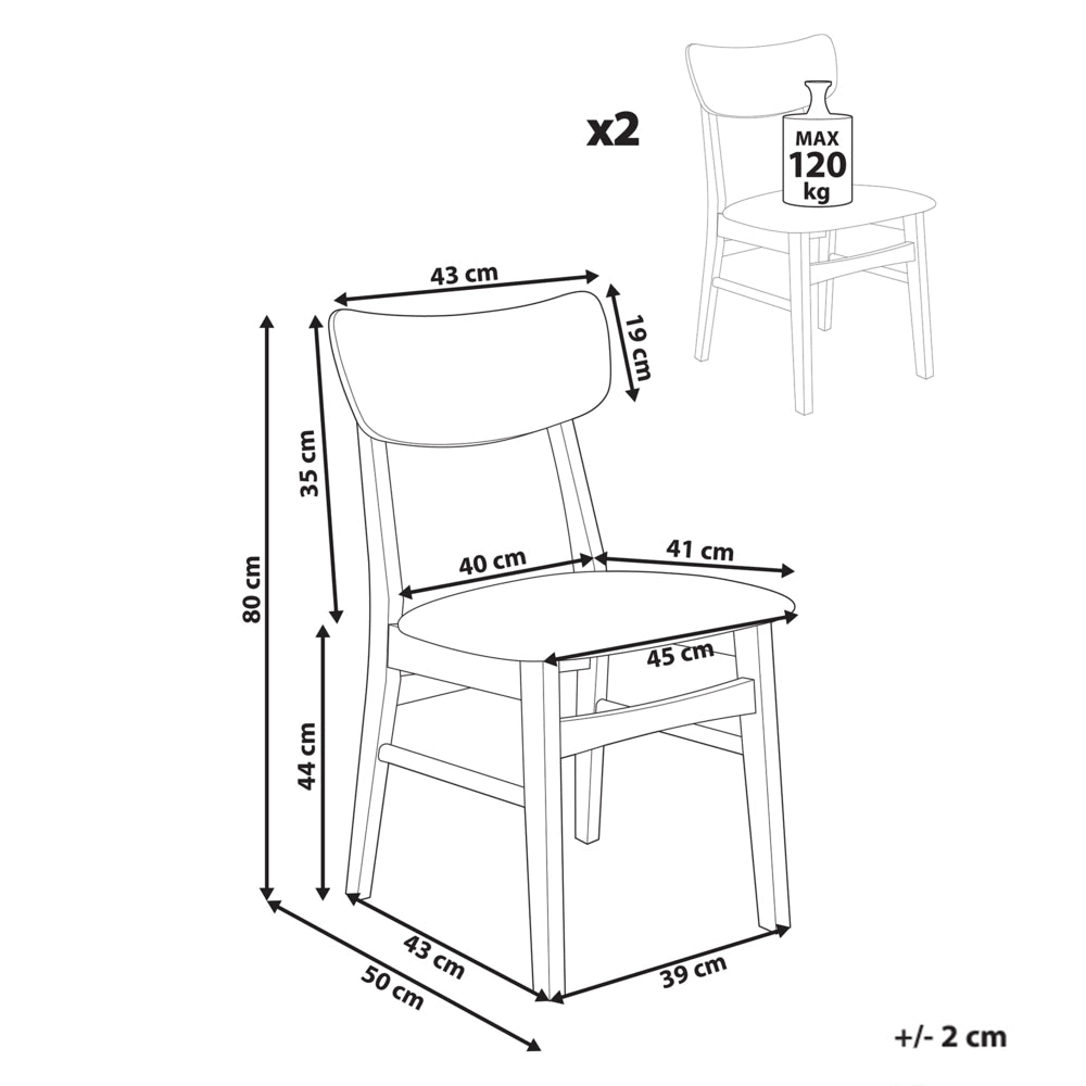 Set di 2 sedie da pranzo Struttura in legno di gomma scuro Seduta in tessuto poliestere tortora Design retrò senza braccioli