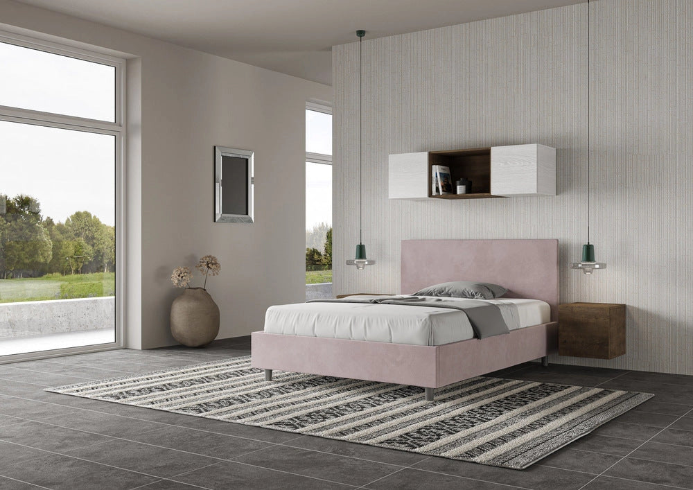 Letto Matrimoniale 160x210 cm con Rete e Contenitore Adele Glicine